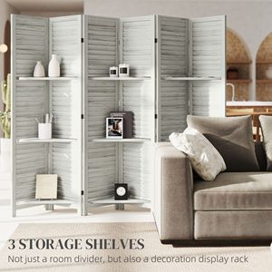 Separador de ambientes de madera blanca de 67 pulgadas de alto con 3 estantes plegables para dormitorio, 6 paneles, biombos separadores de ambientes - Product Image 4