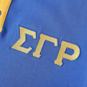 SGRho Royal Blue <b>Gold</b> Premium Henley Shirt Short Sleeve Button Placket Greek Letter Sorority Casual College Baseball Style - Product Image 6
