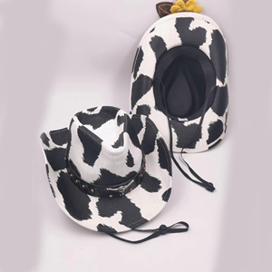 Sombrero de Vaquero con Estampado de Vaca a la Moda, Ala Ancha, Estilo Occidental, Unisex, para Fiestas y Festivales, Patrón Blanco y Negro, Casual, para Exteriores - Product Image 3