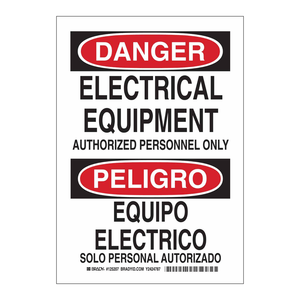 Señal Bilingüe de Peligro de Equipos Eléctricos, 10x7 Pulgadas, PVC y Aluminio, para Áreas Restringidas - Product Image 1