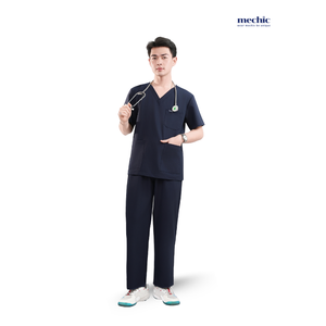 Conjunto de Uniforme Médico para Hombre, Color Azul Marino, Cuello en V, Manga Corta, Pantalones de Algodón y Poliéster Incluidos - Product Image 3