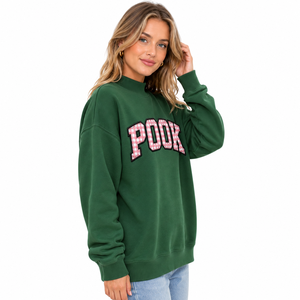 Ghingham Style Lettering Mock Neck Sweatshirt with <b>Gingham</b> Greek Letter Applique Embroidery oversized Mock Neck Sweatshirt - Product Image 2