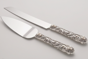 Stainless Steel Cake Knife <b>Set</b> With Pearl Accents Handmade Long Handle Cake Server And Knife For Dessert Serving - Product Image 4