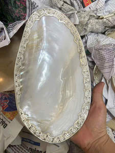 Oval Vanity <b>Mirror</b> with <b>Plastic</b> Frame Pearl Trim Coastal Design Eco-Friendly Decorative Tabletop Accessory - Product Image 1