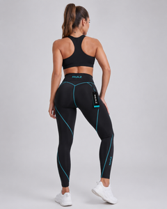 MIAZ Yoga Set Mid Waist Leggings Contrast Stitch Full Length <b>Racerback</b> Sports <b>Bra</b> Seamless Spandex/Nylon Breathable 2 Piece - Product Image 1
