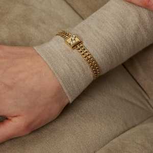 Mixed Shape Linked Double Row Cuban <b>Bracelet</b> For Women Round Pear Marquise Lab Grown Diamond Custom 14K 18K Solid Gold Wholesale - Product Image 6