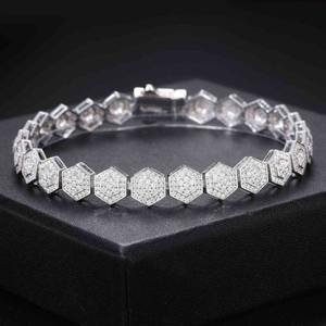Iced Out Hip Hop Moissanite Round Brilliant Cut Diamond Tennis <b>Bracelet</b> <b>Solid</b> 925 <b>Silver</b> Diamond Jewelry Hexagon <b>Bracelet</b> - Product Image 1