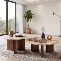 Ensemble de table basse ronde moderne avec base en bois massif et design de rangement, marque Deluxstar, garantie de 3 ans pour le salon, l'angle canapé