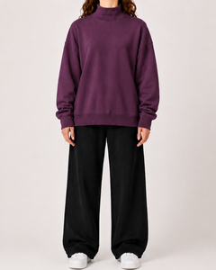 Sudadera de cuello alto para mujer, mezcla suave de poliéster/algodón, felpa francesa, de secado rápido, cortavientos, transpirable, con hombros caídos y corte elevado. - Product Image 1