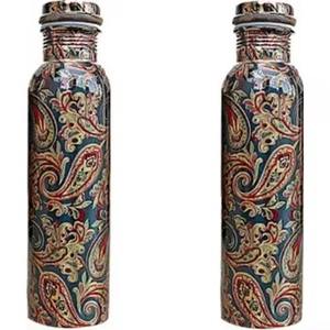 Bouteille en cuivre de style traditionnel avec motif imprimé, idéale pour l'hydratation quotidienne, la maison, la salle de sport, le bureau et les voyages. - Product Image 5