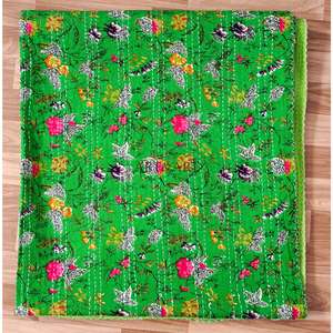 Hand-Stitched Reversible Kantha <b>Throw</b> High Quality Comfortable Floral Block Printed 100% Cotton Eco-Friendly All-Season <b>Quilt</b> - Product Image 6