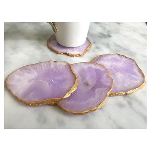 Juego de Posavasos Desechables de Ágata Natural Hechos a Mano de Primera Calidad, Posavasos Decorativos con Borde Dorado Electrochapado para Mesa de Comedor - Product Image 1