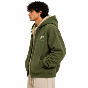 Custom Men's Double Layer <b>Zip</b> Hoodies Cotton Fleece Oversized Streetwear <b>Jacket</b> Rib Cuff Pockets Casual Winter Wholesale B2B USA - Product Image 2