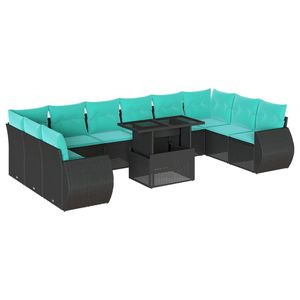 Juego de sofás de jardín de ratán sintético negro de 11 piezas con cojines para muebles de patio - Product Image 2