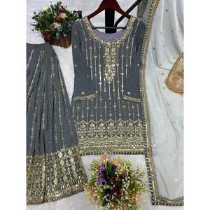 Magnifique ensemble haut et bas pour soirée avec dupatta fantaisie, taille XL - Product Image 4