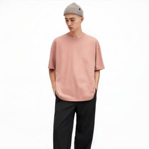 T-shirt rose oversize en coton pour homme, style décontracté streetwear, coupe ample, manches courtes, mode estivale, tee-shirt basique, logo personnalisé, vente en gros - Product Image 1