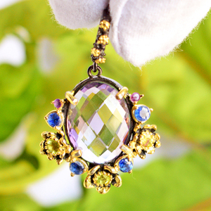 Colgante de Plata de Ley 925 con Bisel Redondo y Amatista Púrpura y Peridoto, Colgante de Bisel Redondo para Fabricación de Joyas - Product Image 3