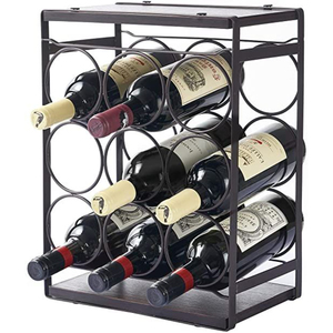 Porte-vin en bois au design élégant pour 6 bouteilles, étagère de rangement à 3 niveaux, style vintage, structure en métal noir et finition bois - Product Image 6