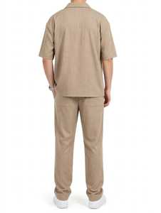 Conjunto Deportivo Casual de Verano 2 en 1 para Hombre, Camisa Ligera de Manga Corta a Rayas Beige de Algodón y Pantalones Largos - Product Image 6