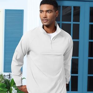 Men's <b>White</b> <b>Quarter</b> <b>Zip</b> Knitted Long Sleeve Casual Shirt Stand Collar Solid Color Autumn Wear Breathable Full Sleeve - Product Image 4