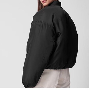 <b>Women</b>’s Casual <b>Lightweight</b> <b>Bomber</b> <b>Jacket</b> with Ribbed Collar, Full Zip Closure, Elastic Cuffs and Waist, Fashion Outerwear - Product Image 2