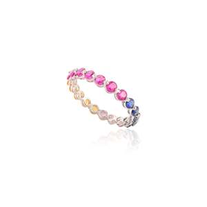 แหวนทองคำขาวและทองคำเหลือง 14K ประดับอัญมณีหลากหลายแบบ Eternity Band พร้อมการฝังแบบ Prong Setting - Product Image 4