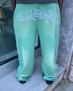 Custom Oversized Streetwear Mint Green Men's Sweatpants With Rhinestone Logo Elastic Waist Hip Hop Style Joggers Custom - Product Image 1