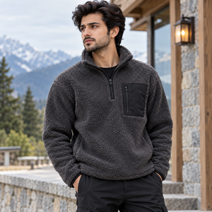 Lightweight Warm <b>Fleece</b> Fabric Comfortable Outerwear Design Ideal For Winter Travel Outdoor Activities Men <b>Sherpa</b> <b>Fleece</b> Jacket - Product Image 1