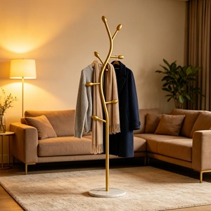 Perchero minimalista de hierro con ganchos en forma de rama de árbol, tipo de pie, para almacenamiento en la entrada, organizador de ropa de metal con base triangular - Product Image 6