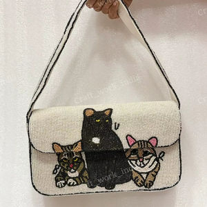 Beaded Cat Motif Shoulder Bag Indian Fully Handcrafted Luxury Exquisite Seed Bead Embroidery Women Evening Purse Bridal <b>Handbag</b> - Product Image 1