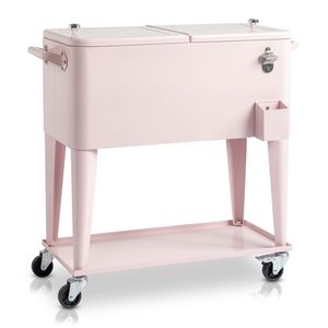 Carrello Frigo Isolato in LLDPE Rosa per Patio con Ruote Bloccabili e Apribottiglie Integrato - Product Image 3