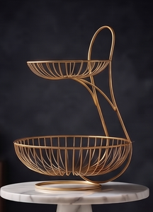 Panier de rangement à fruits en fil métallique doré à deux niveaux, support de rangement pour légumes à 2 couches pour table de cuisine - Product Image 3