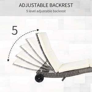 Lettino Prendisole da Esterno in Rattan PE con Cuscini, Schienale Regolabile e Ruote, in Ferro Bianco Sporco per Piscina - Product Image 5