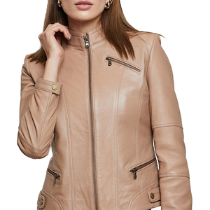 Chaqueta de Moto de Cuero PU para Mujer, Cuello Alto, Manga Larga, Cierre de Cremallera, Estilo Otoñal, Color Sólido, Largo Regular - Product Image 5