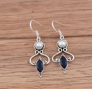 ต่างหูไพลินสีน้ำเงินธรรมชาติ 925 เงินสเตอร์ลิง ต่างหูห้อยแบบเรียบหรูสำหรับผู้หญิง งานแต่งงาน งานปาร์ตี้ เครื่องประดับสุดหรู ของขวัญ - Product Image 4