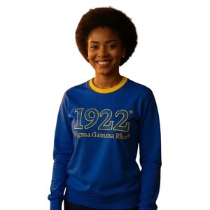 Camiseta de manga larga de sarga azul con letras de la hermandad griega Sigma Gamma Rho para mujer, cuello redondo, ropa universitaria personalizada, informal - Product Image 1