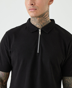 Polo de hombre OEM con cremallera, estilo gofrado, lavado y desgastado, 350 g/m², estilo urbano, unisex - Product Image 3