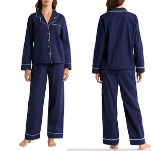 Women's Sleepwear Simple Fashion Pajama Set <b>Long</b> Sleeve Buttons with Elastic Pants Nightwear OEM - Product Image 1