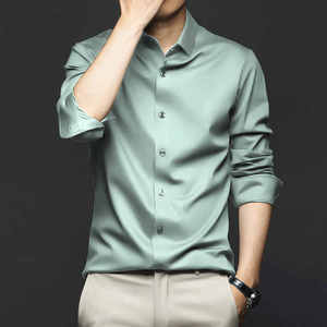 Wholesale Breathable <b>Mens</b> <b>Shirts</b> NonIron Spring Office Business <b>Shirt</b> Slim Fit Long Sleeve Solid Color Casual Dress <b>Shirt</b> - Product Image 2