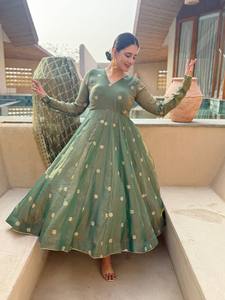 Ensemble ANARKALI avec pantalon et dupatta, broderie lourde en sequins de 5 mm, style Fandy, tenue traditionnelle indienne, pour soirée, vintage - Product Image 2