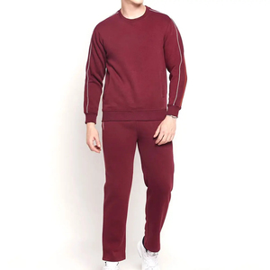 Conjunto Deportivo Unisex de Verano Color Granate, Sudadera de Cuello Redondo y Pantalones, Color Sólido, Ropa Deportiva Informal, Manga Larga, Cintura Elástica, Corte Ajustado - Product Image 1