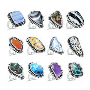 Anillos de Boda Boho de Diseño Vintage al por Mayor, Chapados en Plata de Ley, con Cristales Surtidos de Diferentes Formas - Product Image 1