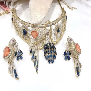 Dazzling Premium Quality Gold Plated Moissanite Necklace <b>Set</b> With Earrings for Wedding Wear Collection For <b>Women</b> - Product Image 5
