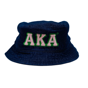 AKA Dark Denim Pink Letter Bucket <b>Hat</b> Embroidered Baseball Cap Adjustable Cotton Headwear Casual Fashion Streetwear <b>Hat</b> <b>for</b> <b>Men</b> - Product Image 1