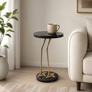 Table basse ronde élégante et moderne en marbre avec piétement en métal doré pour la décoration intérieure et l'utilisation dans le salon ou la chambre à coucher – Offre Spéciale - Product Image 1