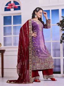 ชุดสلوار คามีซ ผ้าจอร์เจียต์เทียมเนื้อหนา ประดับมุก งานปักแบบดั้งเดิม พร้อมผ้าคลุมไหล่ ปักเลื่อม งานหนัก แห้งเร็ว เหมาะสำหรับงานแต่งงาน - Product Image 6