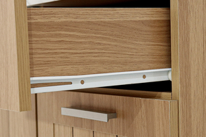 Mueble de Cocina Moderno Essence K411(L) de Aglomerado y MDF, Encimera de Melamina Blanco Roble y Mármol, Cajón, Estante para Panadería, Soporte para Microondas - Product Image 4