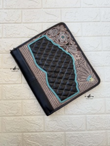 Cowhide Hand Tooled Zipper Lock Business Portfolio Binder Multifunction Traditional Vintage <b>Document</b> <b>Folder</b> With Card Holder - Product Image 4