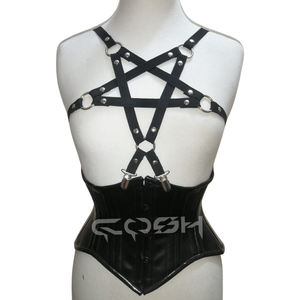 Arnés de pecho gótico con pentagrama y corsé de cuero negro, correas corporales con diseño de estrella atrevida - Product Image 1