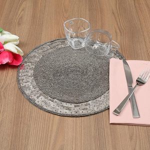 New Arrival Handmade Anti-Slip Glass <b>Beaded</b> Table Mat Dinner Table Glass Beads Charger Place Mats Home Wedding Party Decor - Product Image 4